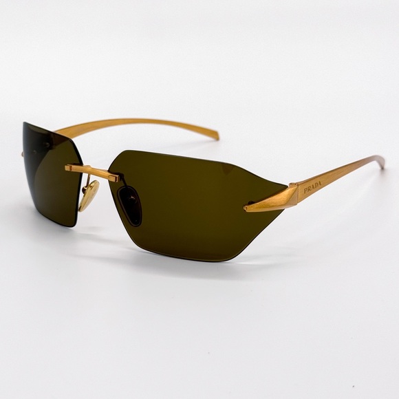 NEW PRADA SPR A55 15N01T GOLD GREEN RIMLESS PRA55S 15N01T WOMEN PRADA SUNGLASSES - Picture 4 of 11